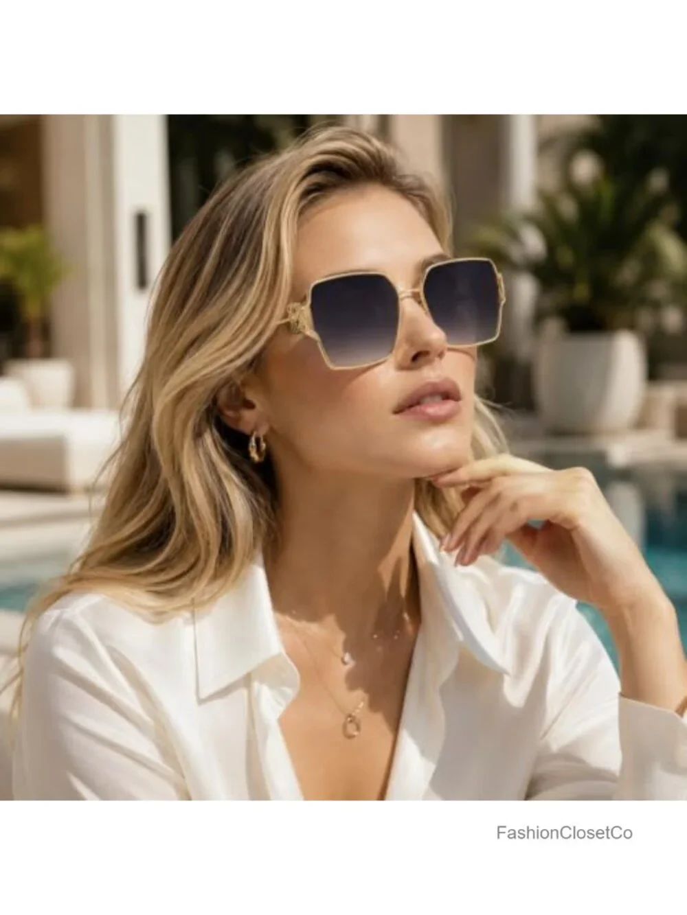 Women's Square & Oval Sunglasses Metal Floral Frame Polarized UV400